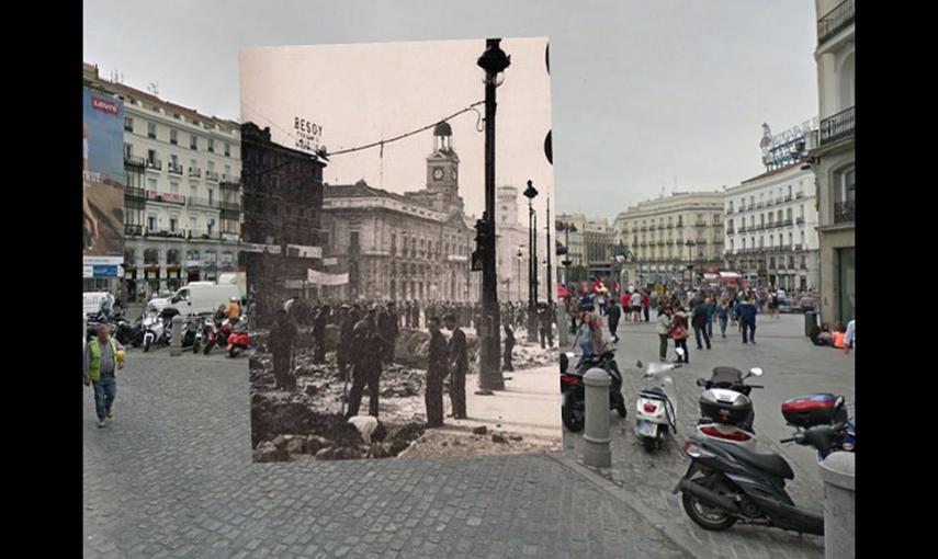 Imágenes de la Guerra Civil con las panorámicas de GoogleStreet View. PUERTA DEL SOL (1936) // Sebastian Maharg