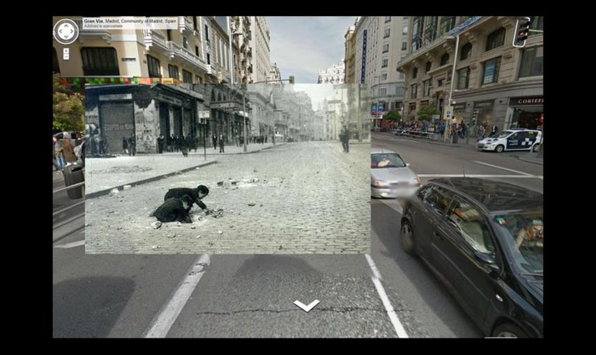 Imágenes de la Guerra Civil con las panorámicas de GoogleStreet View. GRANVIA (1937). FOTOGRAFÍA ORIGINAL DE JUAN PANDO. // Sebastian Maharg