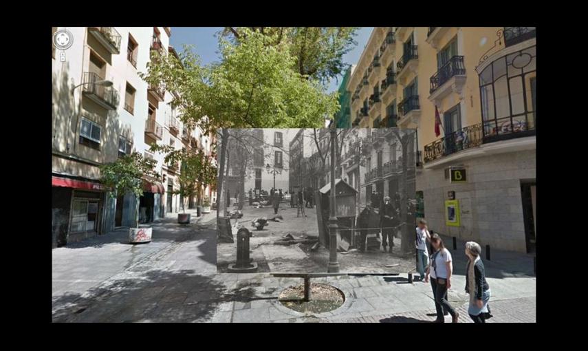 Imágenes de la Guerra Civil con las panorámicas de GoogleStreet View. CALLE PEZ CON PLAZA DE CARLOS CAMBRONERO (1937) // Sebastian Maharg