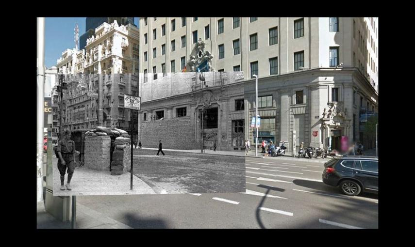 Imágenes de la Guerra Civil con las panorámicas de GoogleStreet View. GRAN VÍA (1936). COLECCIÓN ARCHIVO HISTÓRICO DEL PCE. // Sebastian Maharg