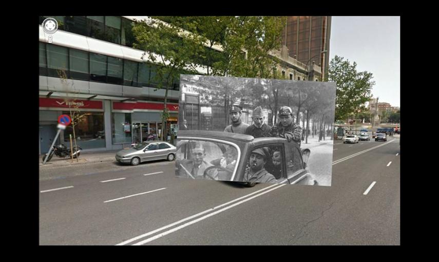 Imágenes de la Guerra Civil con las panorámicas de GoogleStreet View. CALLE GÉNOVA (1936). COLECCIÓN ARCHIVO HISTÓRICO DEL PCE.CALLE GÉNOVA (1936). COLECCIÓN ARCHIVO HISTÓRICO DEL PCE. // Sebastian Maharg