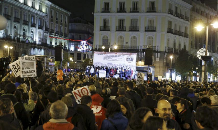 Llegada de las Marchas por la Dignidad a la Puerta del Sol, donde se han concentrado miles de personas. // EFE