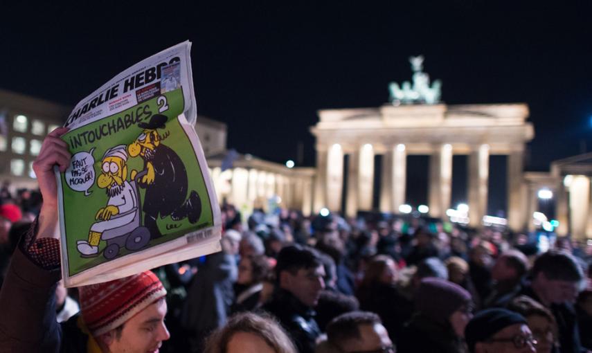 Concentración ante la Puerta de Brandemburgo, en Berlín. AFP