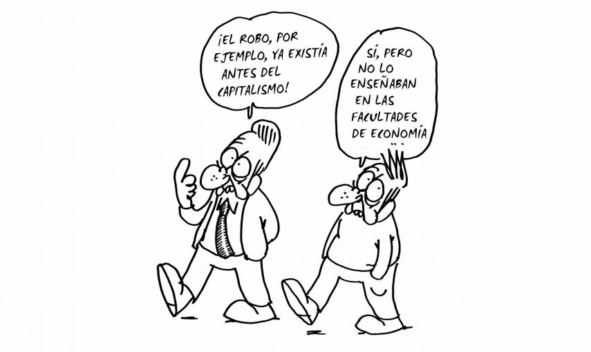 Ilustración de Charb (Stéphane Charbonnier) incluida en el libro 'El capitalismo en 10 lecciones', de Michel Husson (Librería Viento Sur/La Oveja Roja).