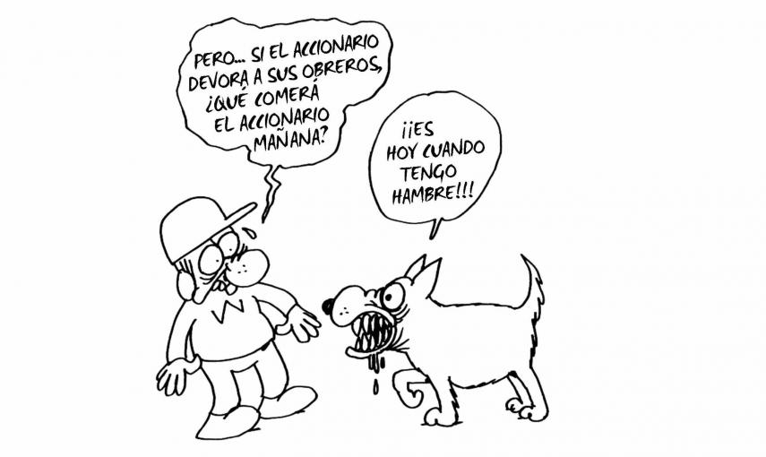 Ilustración de Charb (Stéphane Charbonnier) incluida en el libro 'El capitalismo en 10 lecciones', de Michel Husson (Librería Viento Sur/La Oveja Roja).