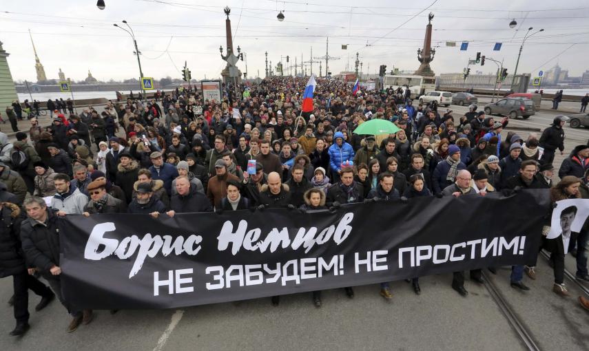 Manifestación en Moscú en honor a Boris Nemtsov, líder opositor recientemente asesinado. REUTERS