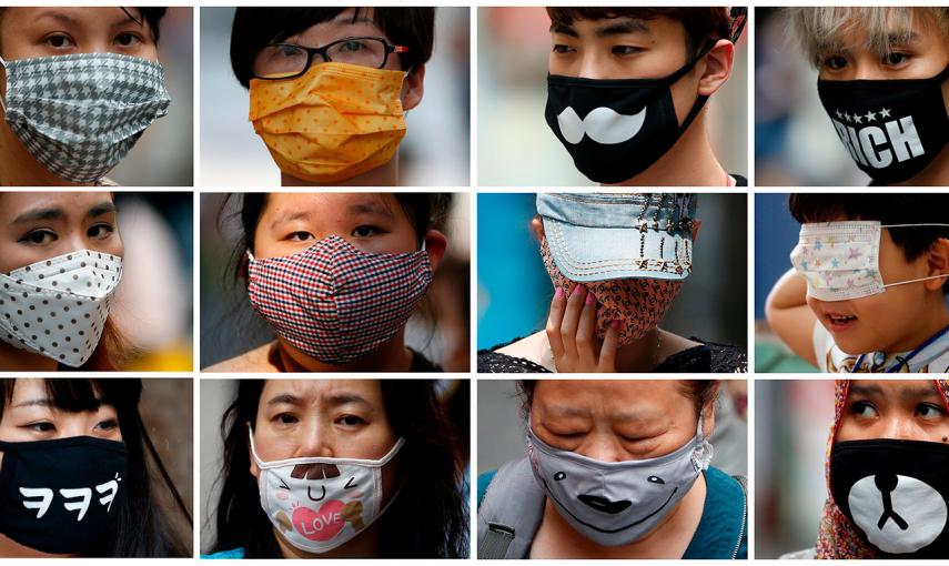 Combinación de fotografías de gente con máscaras para evitar contraer el Síndrome Respiratorio de Oriente Medio, en Seúl.- KIM HONG-JI (REUTERS)