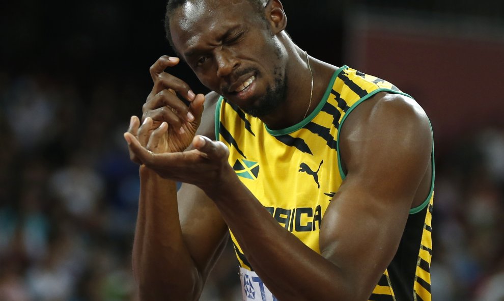 Usain Bolt de Jamaica en el Campeonato Mundial de atletismo en el Estadio Nacional de Pekín, China 25 de agosto de 2015. REUTERS / Phil Noble