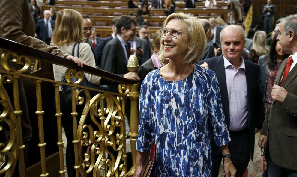 La portavoz de UPyD en el Congreso, Rosa Díez, al término de la última sesión de control al Gobierno.- EFE