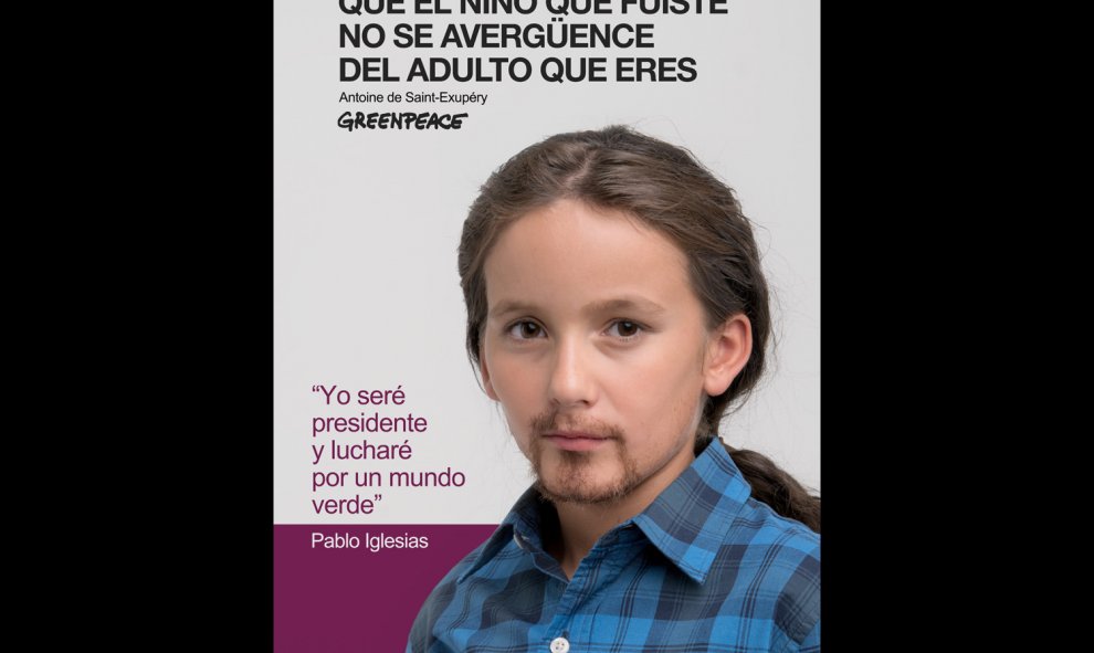 El cartel del candidato de Podemos, Pablo Iglesias. GREENPEACE
