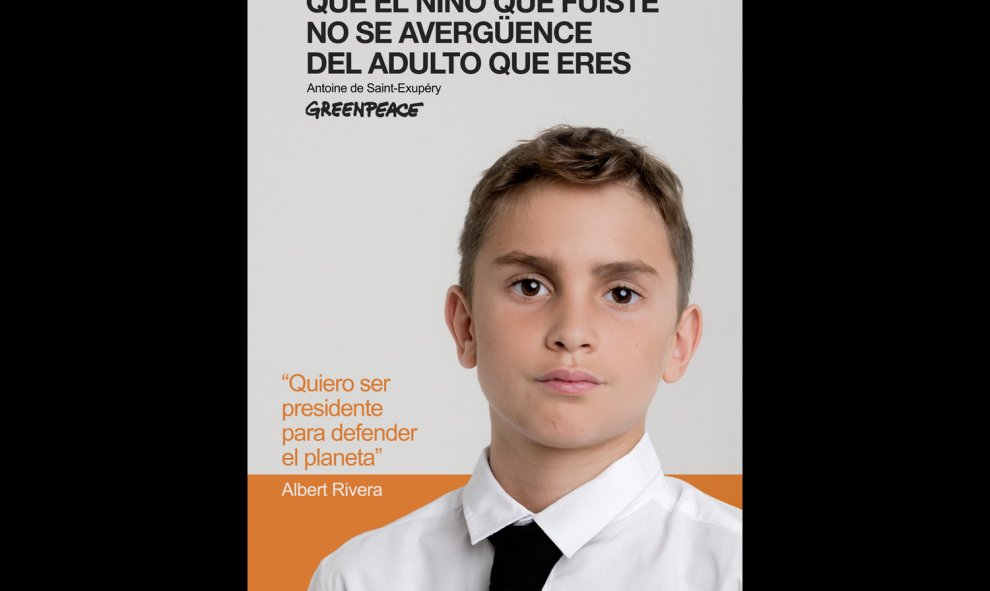 El cartel del candidato de Ciudadanos, Albert Rivera. GREENPEACE