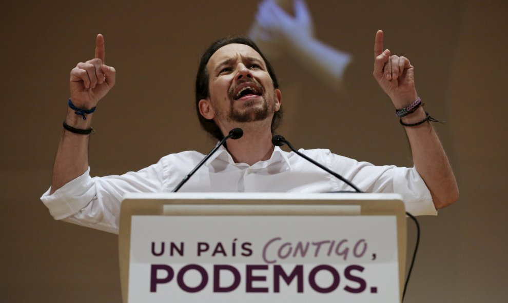 El líder de Podemos, Pablo Iglesias, durante el acto de campaña en Cádiz.- REUTERS