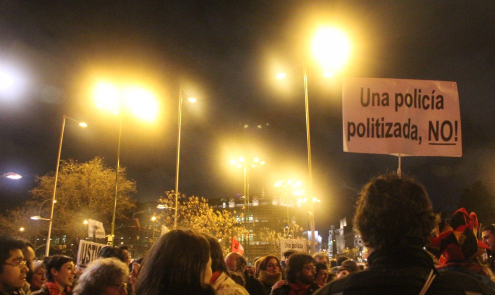 Concentración en el centro de Madrid. en apoyo a los titiriteros encarcelados durante cinco días.