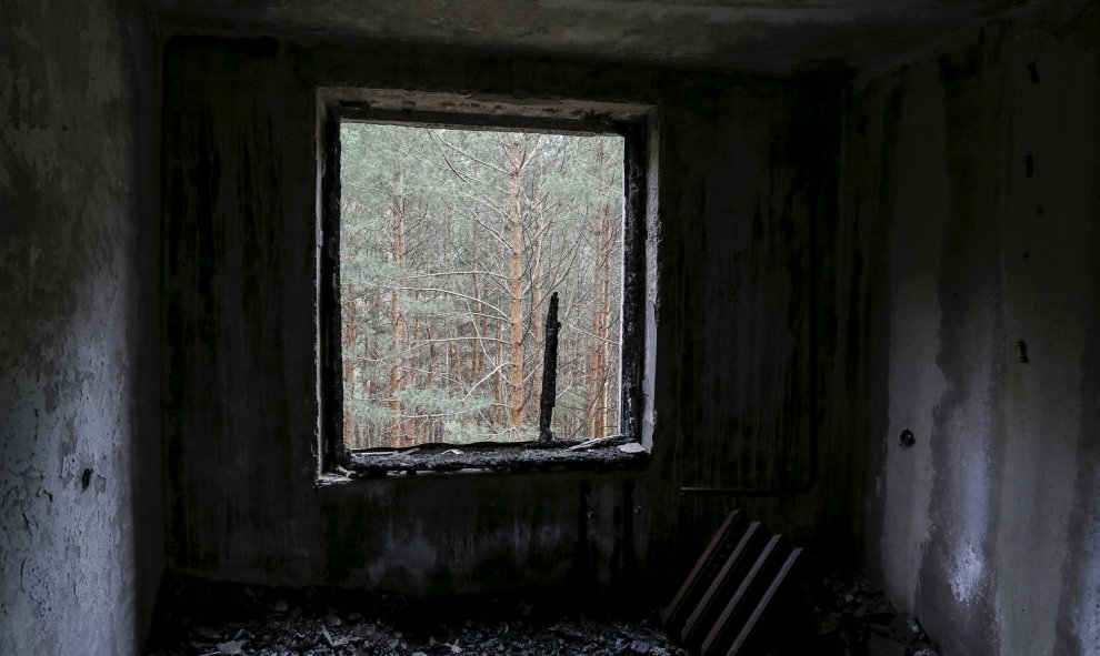 Ventana de un piso 30 años después de la explosión de la central nuclear de Chernóbil en Pripyat, Ucrania. REUTERS/Gleb Garanich