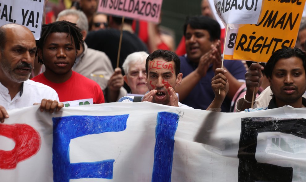 Columna en defensa de las refugiados durante las Marchas de la Dignidad en Madrid.- JAIRO VARGAS