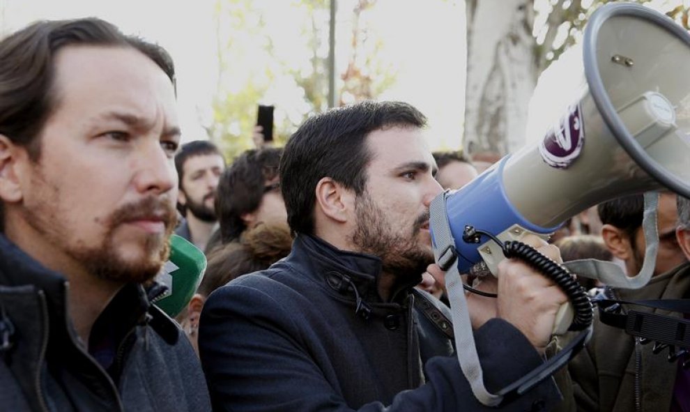 Alberto Garzón este sábado en Madrid durante las protestas contra Gas Natural / EFE