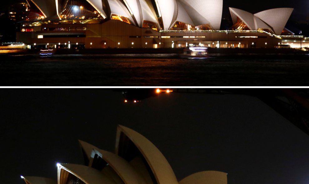 La Hora del Planeta apagó las luces de la Opera de Sydney. REUTERS/David Gray
