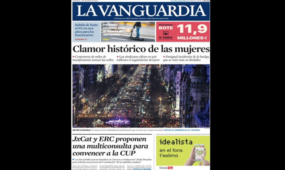 Las portadas de los periódicos nacionales e internacionales tras el 8M.