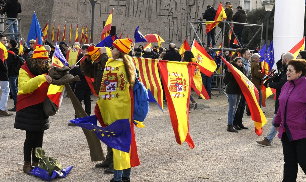 Manifestantes con banderas. Víctor Lerena (EFE)