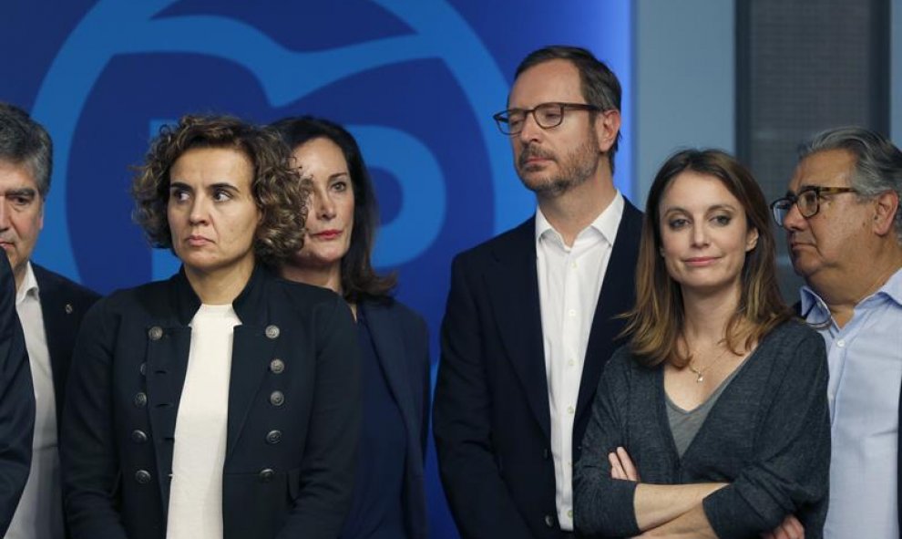 Ambiente en la sede del PP en Madrid durante la valoración electoral de su candidato a la presidencia del Gobierno, Pablo Casado. EFE/Javier Lizón