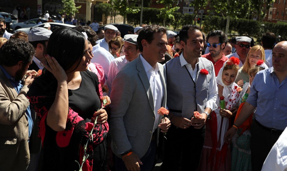 15/5/2019 La candidata la alcaldía de Madrid Begoña Villacís, el candidato a la presidencia de la Comunidad de Madrid Ángel Aguado y el presidente de Ciudadanos Albert Rivera.- EFE