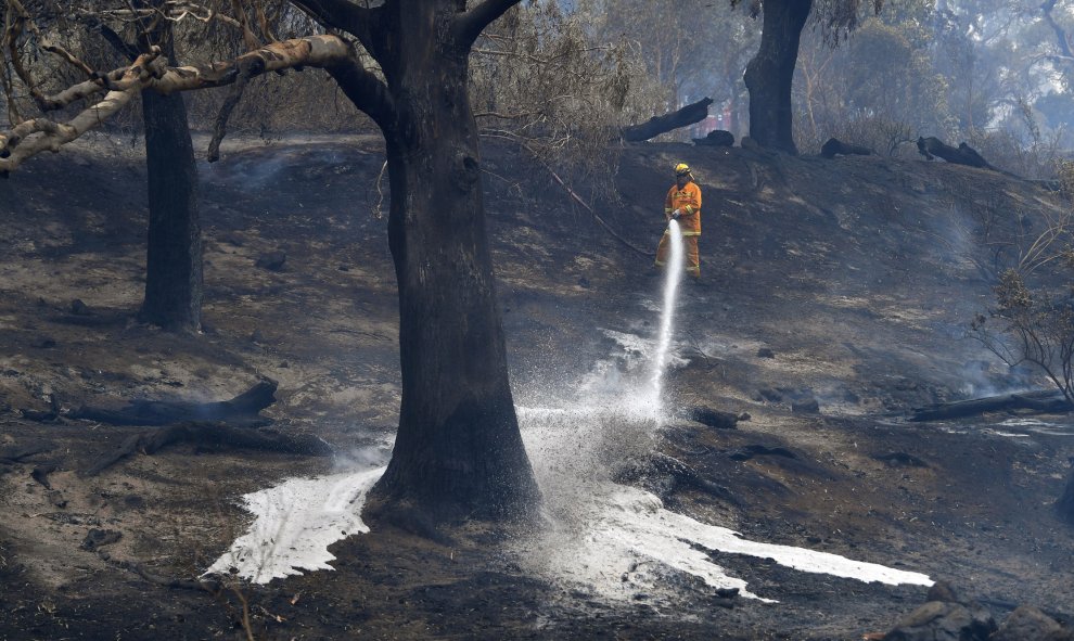 Un bombero trata de extinguir el fuego en Melbourne, Australia. REUTERS