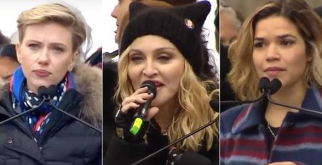 De izquierda a dercha: Scarlett Johansson, Madonna y America Ferrera.