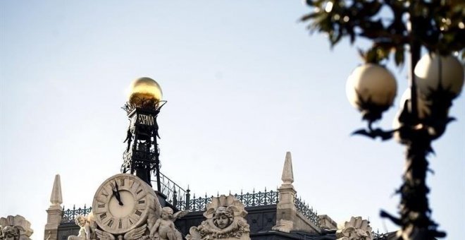 Detalle de la fachada del Banco de España. en Madrid. E.P.