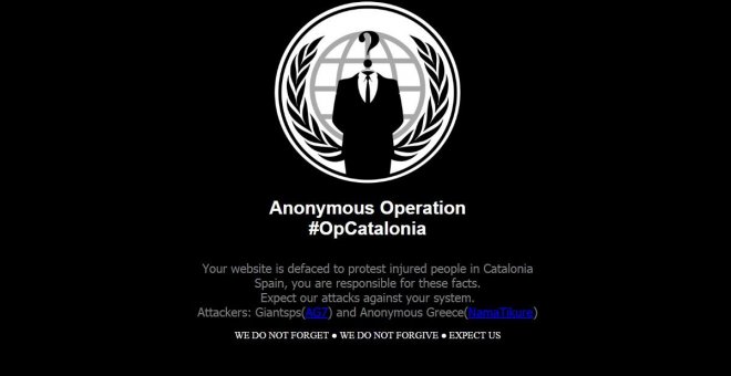 Imagen de una de las páginas atacadas por grupos vinculados a Anonymous en el contexto de la 'Operación Catalunya'.