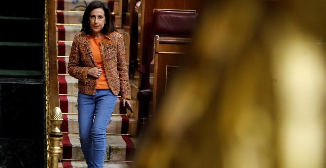 La portavoz del PSOE Margarita Robles, durante su intervención en el pleno del Congreso de los Diputados. EFE/Juan Carlos Hidalgo