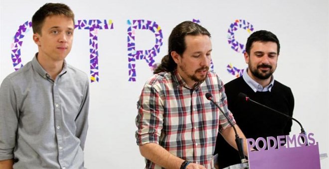 El líder de Podemos, Pablo Iglesias, en rueda de prensa ha anunciado que ha logrado que el diputado Íñigo Errejón y el secretario general de la formación en Madrid, Ramón Espinar, lleguen a un acuerdo para la candidatura que presentarán para la Comunidad