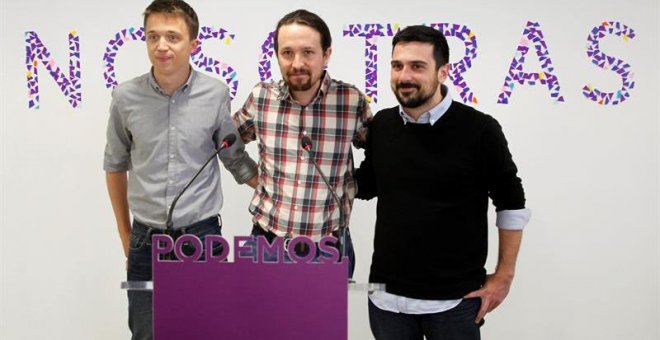 El líder de Podemos, Pablo Iglesias, en rueda de prensa ha anunciado que ha logrado que el diputado Íñigo Errejón y el secretario general de la formación en Madrid, Ramón Espinar, lleguen a un acuerdo para la candidatura que presentarán para la Comunidad