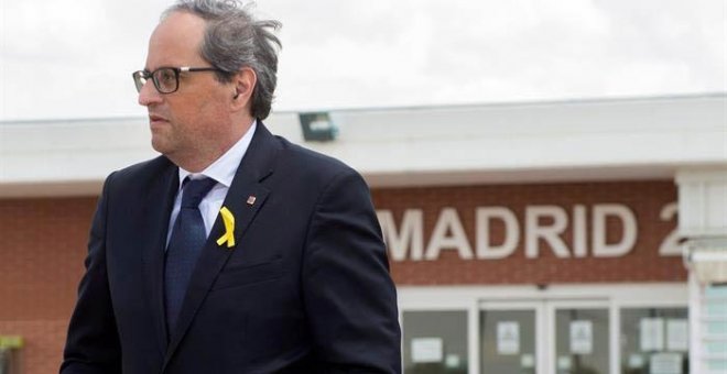 El presidente de la Generalitat, Quim Torra,tras visitar hoy en la prisión de mujeres de Alcalá-Meco a la exconsellera Dolors Bassa y a la expresidenta del Parlament Carme Forcadell. (FERNANDO VILLAR | EFE)