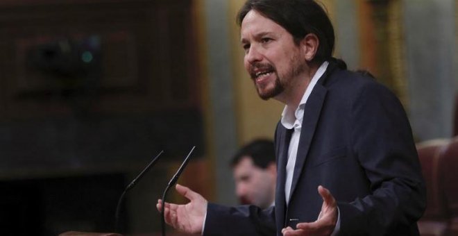 El líder de Podemos Pablo Iglesias, durante su intervención en el Congreso de los Diputados.-EFE/Fernando Alvarado
