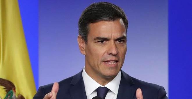 Pedro Sánchez durante la conferencia de prensa celebrada en Bogotá. | EFE