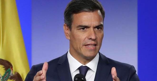 Pedro Sánchez durante la conferencia de prensa celebrada en Bogotá. | EFE