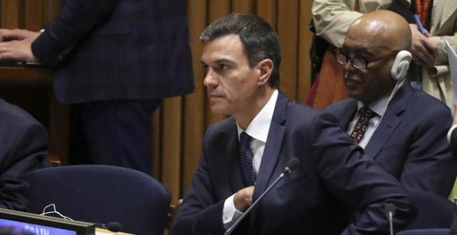 El presidente del Gobierno español, Pedro Sánchez, participa en la reunión de alto nivel sobre acción para el mantenimiento de la paz organizada en la sede de Naciones Unidas, en Nueva York. (BALLESTEROS | EFE)