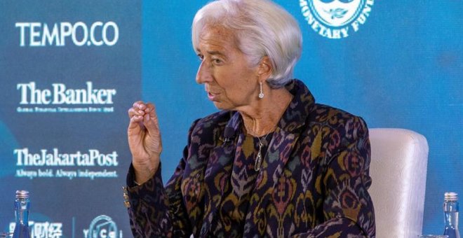 09/10/2018.- La directora gerente del Fondo Monetario Internacional (FMI), Christine Lagarde, participa en un seminario en el ámbito de la reunión anual del FMI y el Banco Mundial en Nusadua, Bali (Indonesia) hoy 9 de octubre de 2018. EFE/Made Nagi