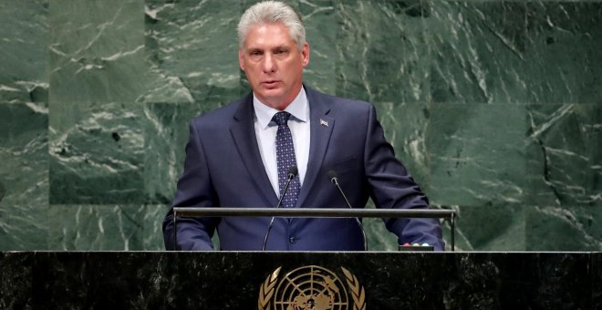 El presidente de Cuba, Miguel Diaz-Canel, durante su intervención en la Asamblea General de la ONU. REUTERS/Carlo Allegri