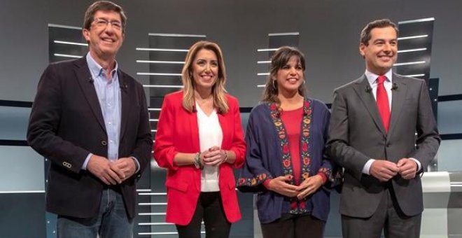 Los cuatro principales candidatos a la Presidencia de la Junta de Andalucía: Juan Martín (Ciudadanos), Susana Díaz (PSOE), Teresa Rodríguez (Adelante Andalucía) y Juanma Moreno (PP). - EFE