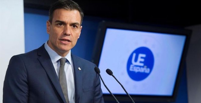 El presidente del Gobierno, Pedro Sánchez, durante la rueda de prensa ofrecida al término del Consejo Europeo de Bruselas. EFE/ Horst Wagner