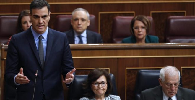 El presidente del Gobierno, Pedro Sánchez, durante su intervención en la última sesión de control al Ejecutivo / EFE