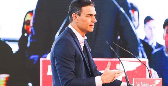 Pedro Sánchez durante su discurso en Burgos. Twitter.