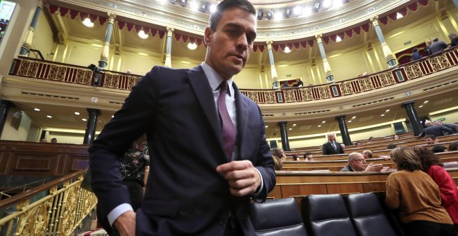 El presidente del Gobierno, Pedro Sánchez, durante el debate de totalidad de los presupuestos en el pleno del Congreso. EFE/Kiko Huesca