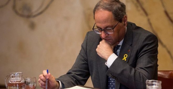 26/03/2019.- El presidente de la Generalitat, Quim Torra, durante la reunión semanal del gobierno catalán que se celebra en el Palau de la Generalitat. EFE / Quique García