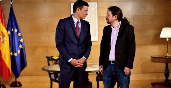 El presidente en funciones, Pedro Sánchez, y el secretario general de Podemos, Pablo Iglesias. / Daniel Gago - PODEMOS