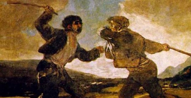 El cuadro Duelo a garrotazos, de Goya, está expuesto en el Museo del Prado.