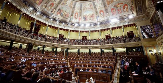 El presidente del gobierno Pedro Sánchez interviene en el hemiciclo del Congreso. EFE