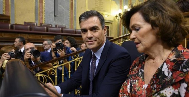 Pedro Sánchez y Carmen Calvo en la sesión de control al gobierno del pasado 11 de septiembre.