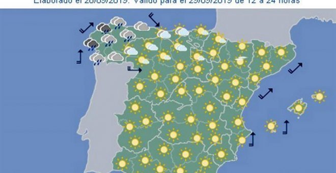 Mapa significativo elaborado el 28/09/2019. Válido para el 29/09/2019 de 12 a 24 horas. EFE/Aemet